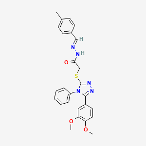 molecular formula C26H25N5O3S B11992497 2-{[5-(3,4-dimethoxyphenyl)-4-phenyl-4H-1,2,4-triazol-3-yl]sulfanyl}-N'-[(E)-(4-methylphenyl)methylidene]acetohydrazide 