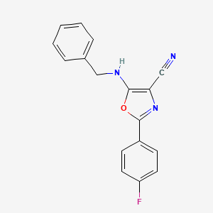 molecular formula C17H12FN3O B11992517 5-(Benzylamino)-2-(4-fluorophenyl)-1,3-oxazole-4-carbonitrile 