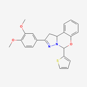 molecular formula C22H20N2O3S B11992573 2-(3,4-Dimethoxy-PH)-5-(2-thienyl)-1,10B-dihydropyrazolo(1,5-C)(1,3)benzoxazine 