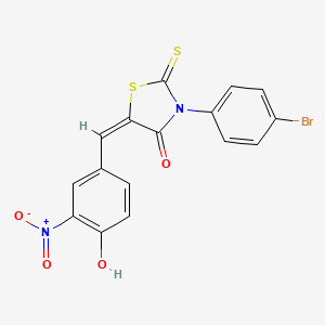 molecular formula C16H9BrN2O4S2 B11992606 (5E)-3-(4-bromophenyl)-5-(4-hydroxy-3-nitrobenzylidene)-2-thioxo-1,3-thiazolidin-4-one 