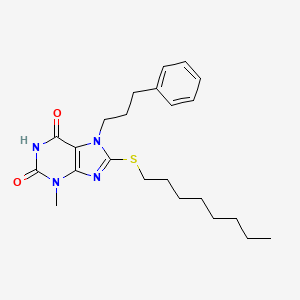 molecular formula C23H32N4O2S B11992616 3-Methyl-8-octylsulfanyl-7-(3-phenyl-propyl)-3,7-dihydro-purine-2,6-dione 