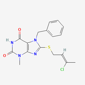 molecular formula C17H17ClN4O2S B11992749 7-Benzyl-8-(3-chloro-but-2-enylsulfanyl)-3-methyl-3,7-dihydro-purine-2,6-dione 