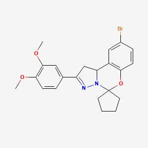 molecular formula C22H23BrN2O3 B11992909 9-Bromo-2-(3,4-dimethoxyphenyl)-1,10B-dihydrospiro[benzo[E]pyrazolo[1,5-C][1,3]oxazine-5,1'-cyclopentane] 