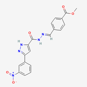 molecular formula C19H15N5O5 B11992934 methyl 4-[(E)-(2-{[3-(3-nitrophenyl)-1H-pyrazol-5-yl]carbonyl}hydrazinylidene)methyl]benzoate 