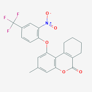 molecular formula C21H16F3NO5 B11993178 3-Methyl-1-(2-nitro-4-trifluoromethyl-phenoxy)-7,8,9,10-tetrahydro-benzo[c]chromen-6-one 