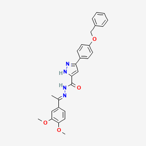 molecular formula C27H26N4O4 B11993182 3-[4-(benzyloxy)phenyl]-N'-[(E)-1-(3,4-dimethoxyphenyl)ethylidene]-1H-pyrazole-5-carbohydrazide 