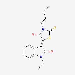 molecular formula C17H18N2O2S2 B11993190 (3Z)-3-(3-butyl-4-oxo-2-thioxo-1,3-thiazolidin-5-ylidene)-1-ethyl-1,3-dihydro-2H-indol-2-one 