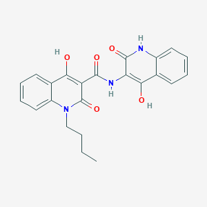 molecular formula C23H21N3O5 B11993217 1-butyl-4-hydroxy-N-(4-hydroxy-2-oxo-1,2-dihydroquinolin-3-yl)-2-oxo-1,2-dihydroquinoline-3-carboxamide 