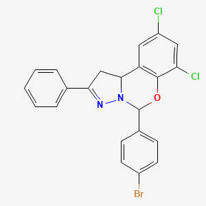 molecular formula C22H15BrCl2N2O B11993310 5-(4-Bromophenyl)-7,9-dichloro-2-phenyl-5,10b-dihydro-1H-benzo[e]pyrazolo[1,5-c][1,3]oxazine CAS No. 302914-24-5