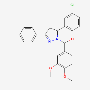 molecular formula C25H23ClN2O3 B11993340 9-Chloro-5-(3,4-dimethoxyphenyl)-2-(4-methylphenyl)-1,10b-dihydropyrazolo[1,5-c][1,3]benzoxazine 