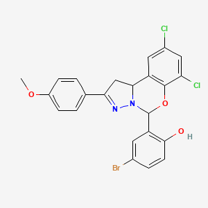 molecular formula C23H17BrCl2N2O3 B11993455 4-Bromo-2-[7,9-dichloro-2-(4-methoxyphenyl)-1,10b-dihydropyrazolo[1,5-c][1,3]benzoxazin-5-yl]phenol CAS No. 303061-37-2