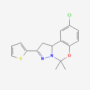 molecular formula C16H15ClN2OS B11993488 9-Chloro-5,5-dimethyl-2-(thiophen-2-yl)-1,10b-dihydropyrazolo[1,5-c][1,3]benzoxazine 