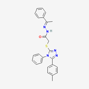 molecular formula C25H23N5OS B11993509 2-{[5-(4-methylphenyl)-4-phenyl-4H-1,2,4-triazol-3-yl]sulfanyl}-N'-[(1E)-1-phenylethylidene]acetohydrazide 