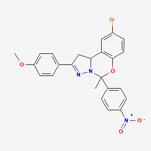 molecular formula C24H20BrN3O4 B11993527 9-Bromo-2-(4-methoxyphenyl)-5-methyl-5-(4-nitrophenyl)-1,10b-dihydropyrazolo[1,5-c][1,3]benzoxazine CAS No. 303061-01-0