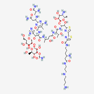 molecular formula C68H110N22O27S2 B1199364 [(2R,3S,4S,5R,6R)-2-[(2S,3S,4S,5S,6S)-2-[3-[[5-[[1-[[2-[4-[4-[[4-amino-6-[3-(4-aminobutylamino)propylamino]-6-oxohexyl]carbamoyl]-1,3-thiazol-2-yl]-1,3-thiazol-2-yl]-1-[(2S,3R,4R,5S,6S)-5-amino-3,4-dihydroxy-6-methyloxan-2-yl]oxy-2-hydroxyethyl]amino]-3-hydroxy-1-oxobutan-2-yl]amino]-3-hydroxy-5-oxopentan-2-yl]amino]-2-[[6-amino-2-[3-amino-1-[(2,3-diamino-3-oxopropyl)amino]-3-oxopropyl]-5-methylpyrimidine-4-carbonyl]amino]-1-(1H-imidazol-5-yl)-3-oxopropoxy]-4,5-dihydroxy-6-(hydroxymethyl)oxan-3-yl]oxy-3,5-dihydroxy-6-(hydroxymethyl)oxan-4-yl] carbamate 