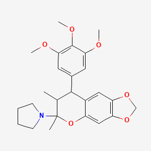 1-(7,8-Dihydro-6,7-dimethyl-8-(3,4,5-trimethoxyphenyl)-6H-1,3-dioxolo(4,5-g)(1)benzopyran-6-yl)pyrrolidine