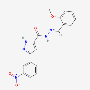 molecular formula C18H15N5O4 B11993898 N'-(2-Methoxybenzylidene)-3-(3-nitrophenyl)-1H-pyrazole-5-carbohydrazide CAS No. 302918-47-4