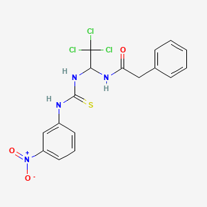 molecular formula C17H15Cl3N4O3S B11994057 N-[2,2,2-Trichloro-1-[[[(3-nitrophenyl)amino]thioxomethyl]amino]ethyl]benzeneacetamide 