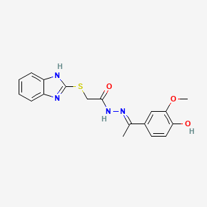 molecular formula C18H18N4O3S B11994159 2-(1H-benzimidazol-2-ylsulfanyl)-N'-[(1E)-1-(4-hydroxy-3-methoxyphenyl)ethylidene]acetohydrazide 