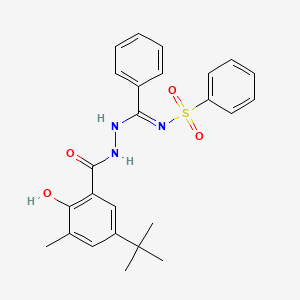 molecular formula C25H27N3O4S B11994264 N-[(E)-[2-(5-tert-butyl-2-hydroxy-3-methylbenzoyl)hydrazino](phenyl)methylidene]benzenesulfonamide 