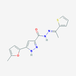 molecular formula C15H14N4O2S B11994278 3-(5-Methylfuran-2-yl)-N'-(1-(thiophen-2-yl)ethylidene)-1H-pyrazole-5-carbohydrazide CAS No. 303104-17-8