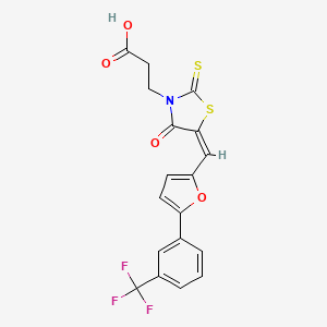 molecular formula C18H12F3NO4S2 B11994315 3-[(5E)-4-oxo-2-thioxo-5-({5-[3-(trifluoromethyl)phenyl]furan-2-yl}methylidene)-1,3-thiazolidin-3-yl]propanoic acid 