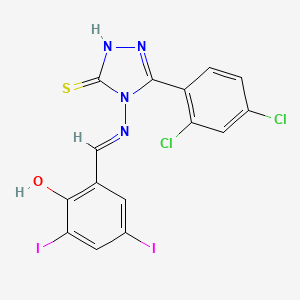 2-((E)-{[3-(2,4-dichlorophenyl)-5-mercapto-4H-1,2,4-triazol-4-yl]imino}methyl)-4,6-diiodophenol