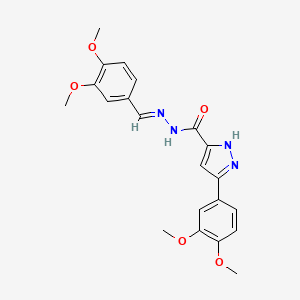 molecular formula C21H22N4O5 B11994455 3-(3,4-dimethoxyphenyl)-N'-[(E)-(3,4-dimethoxyphenyl)methylidene]-1H-pyrazole-5-carbohydrazide 