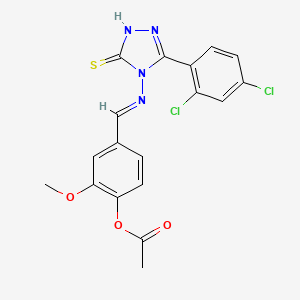 4-((E)-{[3-(2,4-Dichlorophenyl)-5-sulfanyl-4H-1,2,4-triazol-4-YL]imino}methyl)-2-methoxyphenyl acetate