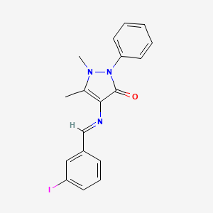 molecular formula C18H16IN3O B11994720 4-{[(E)-(3-iodophenyl)methylidene]amino}-1,5-dimethyl-2-phenyl-1,2-dihydro-3H-pyrazol-3-one 