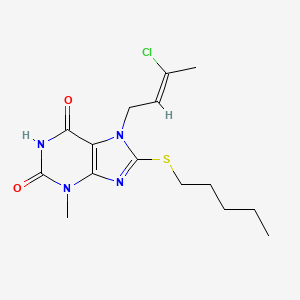 molecular formula C15H21ClN4O2S B11994774 7-(3-Chloro-but-2-enyl)-3-methyl-8-pentylsulfanyl-3,7-dihydro-purine-2,6-dione 