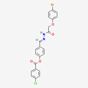 molecular formula C22H16BrClN2O4 B11994799 4-(2-((4-Bromophenoxy)acetyl)carbohydrazonoyl)phenyl 4-chlorobenzoate CAS No. 303064-99-5