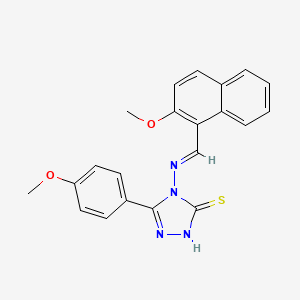 molecular formula C21H18N4O2S B11994925 4-{[(E)-(2-methoxynaphthalen-1-yl)methylidene]amino}-5-(4-methoxyphenyl)-4H-1,2,4-triazole-3-thiol 