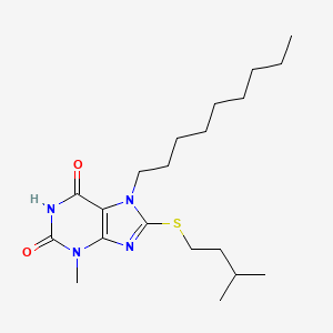 molecular formula C20H34N4O2S B11995056 3-Methyl-8-(3-methyl-butylsulfanyl)-7-nonyl-3,7-dihydro-purine-2,6-dione 