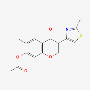 molecular formula C17H15NO4S B11995181 3-(2-Methyl-4-thiazolyl)-6-ethyl-7-acetoxychromanone CAS No. 80761-86-0