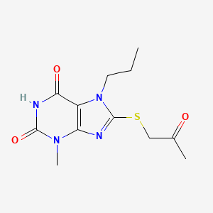 molecular formula C12H16N4O3S B11995244 3-Methyl-8-(2-oxo-propylsulfanyl)-7-propyl-3,7-dihydro-purine-2,6-dione 