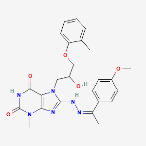 molecular formula C25H28N6O5 B11995252 7-[2-hydroxy-3-(2-methylphenoxy)propyl]-8-{(2Z)-2-[1-(4-methoxyphenyl)ethylidene]hydrazinyl}-3-methyl-3,7-dihydro-1H-purine-2,6-dione 