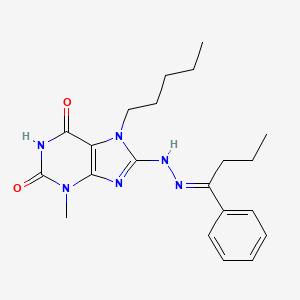 molecular formula C21H28N6O2 B11995339 6-hydroxy-3-methyl-7-pentyl-8-[(2E)-2-(1-phenylbutylidene)hydrazinyl]-3,7-dihydro-2H-purin-2-one 