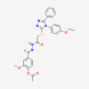 molecular formula C28H27N5O5S B11995354 4-{(E)-[2-({[4-(4-ethoxyphenyl)-5-phenyl-4H-1,2,4-triazol-3-yl]sulfanyl}acetyl)hydrazinylidene]methyl}-2-methoxyphenyl acetate 