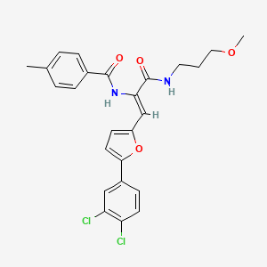 molecular formula C25H24Cl2N2O4 B11995440 N-((Z)-2-[5-(3,4-dichlorophenyl)-2-furyl]-1-{[(3-methoxypropyl)amino]carbonyl}ethenyl)-4-methylbenzamide 