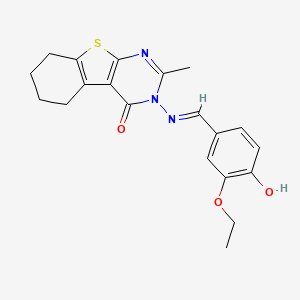 molecular formula C20H21N3O3S B11995501 3-{[(E)-(3-ethoxy-4-hydroxyphenyl)methylidene]amino}-2-methyl-5,6,7,8-tetrahydro[1]benzothieno[2,3-d]pyrimidin-4(3H)-one 