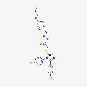 molecular formula C27H26ClN5O3S B11995846 2-{[4-(4-chlorophenyl)-5-(4-methoxyphenyl)-4H-1,2,4-triazol-3-yl]sulfanyl}-N'-[(E)-(4-propoxyphenyl)methylidene]acetohydrazide 