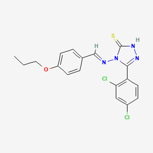 molecular formula C18H16Cl2N4OS B11995858 5-(2,4-Dichlorophenyl)-4-{[(E)-(4-propoxyphenyl)methylidene]amino}-4H-1,2,4-triazol-3-YL hydrosulfide 