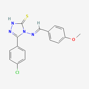 molecular formula C16H13ClN4OS B11995917 5-(4-chlorophenyl)-4-{[(E)-(4-methoxyphenyl)methylidene]amino}-4H-1,2,4-triazol-3-yl hydrosulfide 