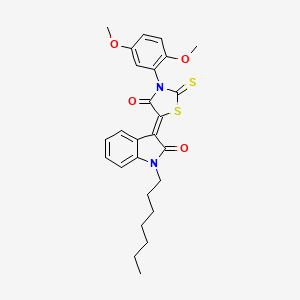 (3Z)-3-[3-(2,5-dimethoxyphenyl)-4-oxo-2-thioxo-1,3-thiazolidin-5-ylidene]-1-heptyl-1,3-dihydro-2H-indol-2-one