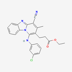 molecular formula C24H21ClN4O2 B11996107 Ethyl 3-[1-(3-chloroanilino)-4-cyano-3-methylpyrido[1,2-a]benzimidazol-2-yl]propanoate 