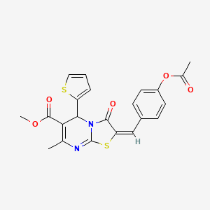 molecular formula C22H18N2O5S2 B11996143 Methyl (2E)-2-[4-(acetyloxy)benzylidene]-7-methyl-3-oxo-5-(2-thienyl)-2,3-dihydro-5H-[1,3]thiazolo[3,2-A]pyrimidine-6-carboxylate 