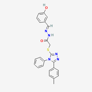 molecular formula C24H21N5O2S B11996257 N'-[(E)-(3-hydroxyphenyl)methylidene]-2-{[5-(4-methylphenyl)-4-phenyl-4H-1,2,4-triazol-3-yl]sulfanyl}acetohydrazide 