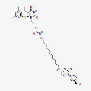 molecular formula C40H60N6O6S B1199629 5-[6-(3,5-dimethylphenyl)sulfanyl-5-ethyl-2,4-dioxo-pyrimidin-1-yl]-N-[12-[[1-[(2R,5S)-5-(hydroxymethyl)tetrahydrofuran-2-yl]-2-oxo-pyrimidin-4-yl]amino]dodecyl]pentanamide 