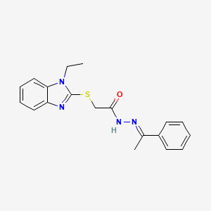 molecular formula C19H20N4OS B11996291 2-[(1-ethyl-1H-benzimidazol-2-yl)sulfanyl]-N'-[(1E)-1-phenylethylidene]acetohydrazide 